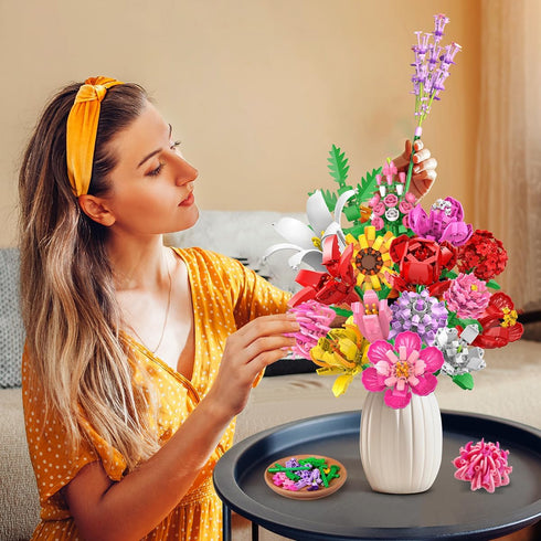 Flower Bouquet Building Set, 1488 PCS Botanical Collection, 18 Flowers Models Birthday Gift for Adults & Kids