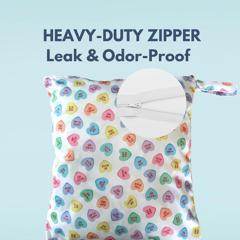 Whole Works 12.6" 14.6" Waterproof Baby Wet Bag Candy Hearts Waterproof, Smell Proof, Machine Washable Storage