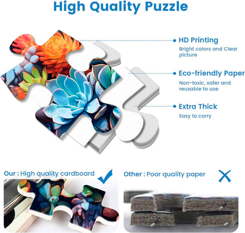 2 Pack Jigsaw Puzzles for Adults - 1000 Pieces - Succulents and Mushrooms - Difficult DIY Game Toy