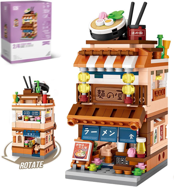 Japanese Street View Ramen Shop Building Blocks Set, Creative Model Architecture, Mini Bricks Construction Toy for