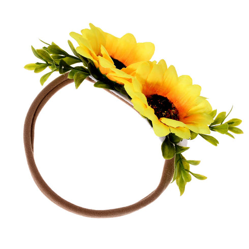 Tieback Daisy Flower Crown Headband, Elastic Sunflower Floral Wreath for Baby Girl Toddler Hair Accessories