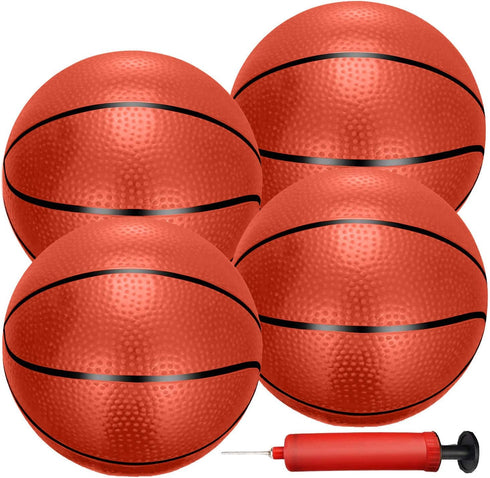 Liberty Imports 4 PCS Inflatable Mini Basketball Toy Replacement Rubber Balls with Pump for Indoor Miniature Hoop or