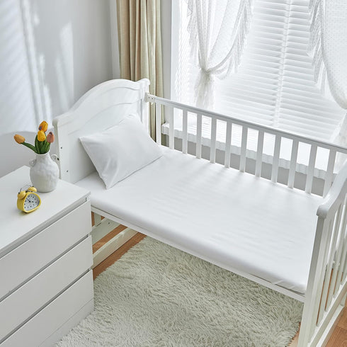 3 Set Pieces Crib Bedding Baby Ruffle Quilted Comforter with Fitted Sheet and Pillowcase - Cute Ruffled Shabby Chic