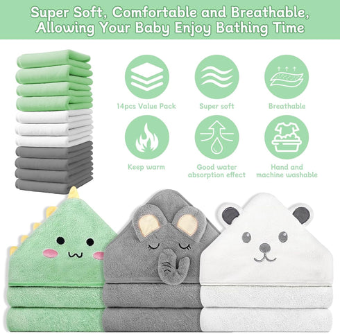 Generic 14 3 11 PCS Baby Towels, PCS Soft Hooded Baby Towels & PCS Washcloths, Baby Bath Towels for Newborns, Infants