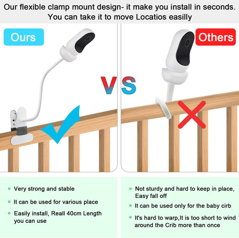 Baby Monitor Mount, Compatible with Owlet Cam/Duo, 15.7in Flexible Clip, Wall Mount, Adjustable Metal