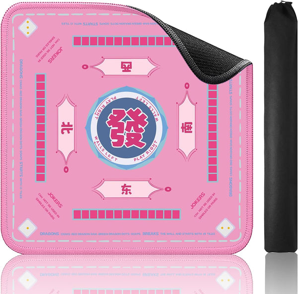 TIASUSAN Pink Mahjong Learning Mat with Black Carrying Bag, Anti-Slip, Noise-Reducing Table