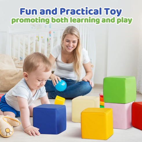 6Pcs Set Foam Building Toys for Toddlers: Waterproof PU Leather Soft Foam Blocks - Colorful Large Stacking Blocks