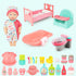 deAO Baby Doll Play Set, 25 PCS Accessories with Chair, Booster Seat, High Crib Toy, Toilet, and Bathtub