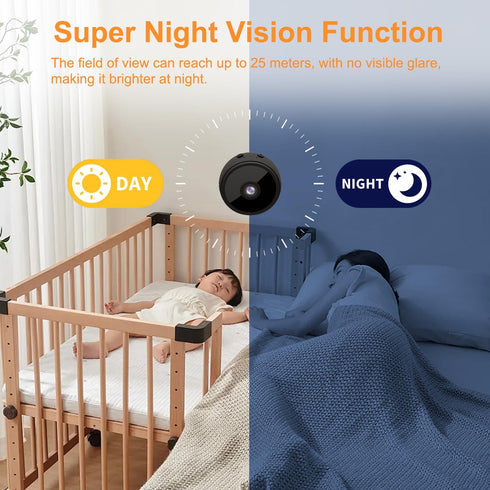 ZHENHAN Mini Camera Wireless Cam with Advanced Night Vision & Motion Detection, Remote Control Phone App, Dual SD/Cloud