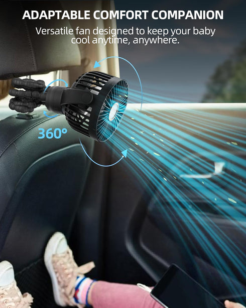 3.5" Battery Powered Baby Stroller Cooling Fan, 3-Speed Rechargeable Tripod Fan with 360 Degree Rotation