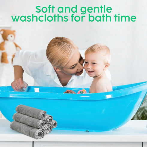 San Francisco Baby Washcloths for Newborn, Rayon from Bamboo, Soft Wash Cloths, 6 Pieces, Gray