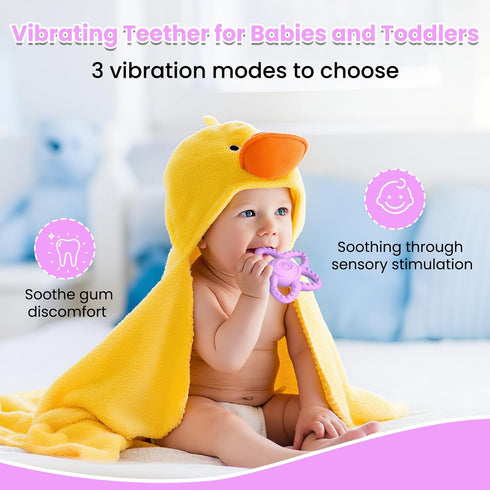 Mukoiber 3-6 Months/6-18 3 Vibrating Teether for Baby - Dual Use Vibrating Soother for Months & Sensory Toys for Kids