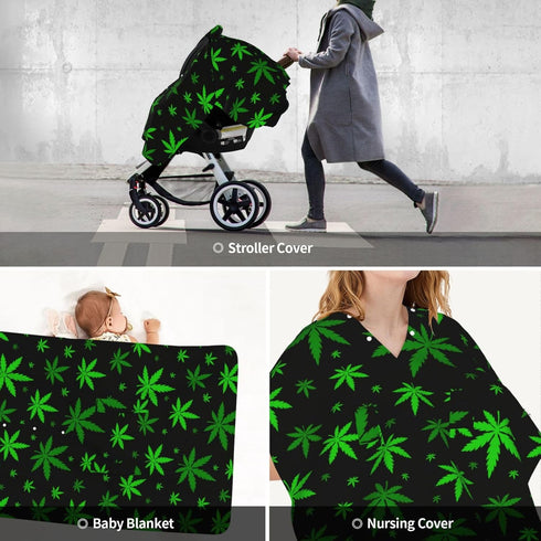 Zhbvncp Green Weed Leafs Baby Car Seat Cover & Breastfeeding Nursing Cover - Breathable Stretch Fabric Multi-Use