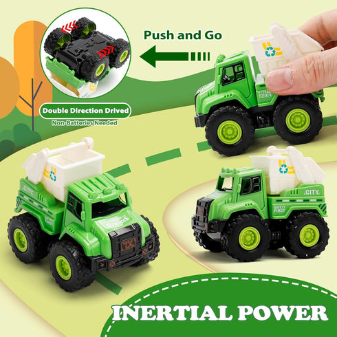 Lovinkiki 4 Pack 1-3 2-5, Set Garbage Truck Toys for Toddlers Push and Go Recycling Trucks for Boys and Girls Ages