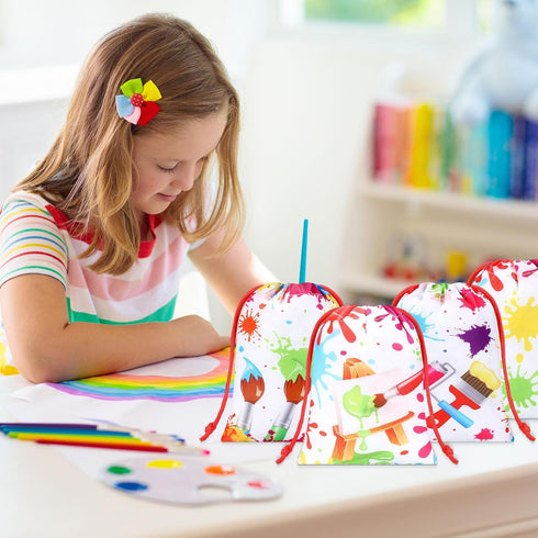 Honoson 24 Pieces Paint Art Gift Favor Bags, Painting Theme Drawstring Bags for Kids Art Party Birthday Decorations