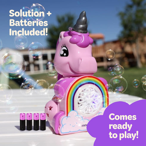 Move2Play Unicorn Bubble Blower | Bubble Machine Toy for Toddlers, Boys and Girls | Indoor & Outdoor Birthday Party Gift
