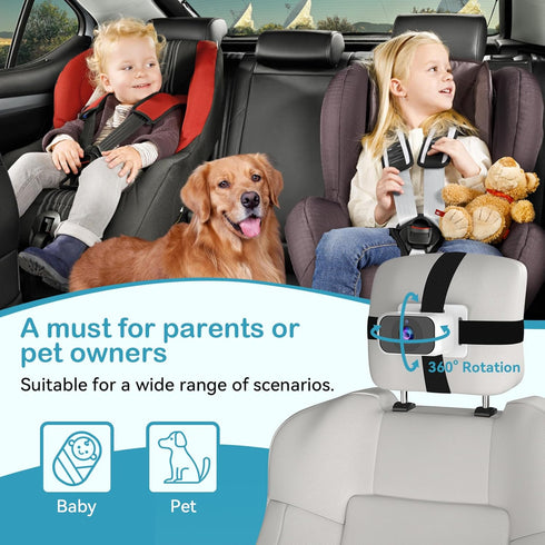 pemacom 2-Kids: 7 Inch 1080P Baby Car Camera for IPS Display with Dual Carseat Cameras, Split Screen, Night Vision, HD