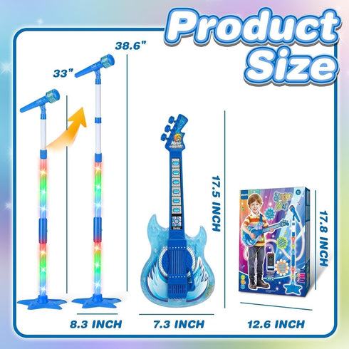 MOEAWS Set, 3-5 5-9, Kids Guitar and Microphone Toy Guitar with Adjustable Volume and Strap, Microphone with Stand