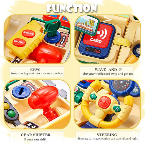 HONGTUO School Bus Toy with Sound and Light, Simulation Steering Wheel Gear Toy for Toddlers
