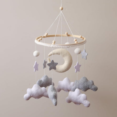 GOODMOM Nordic Boho Baby Crib Bell - Moon & Stars Felt Nursery Decor,