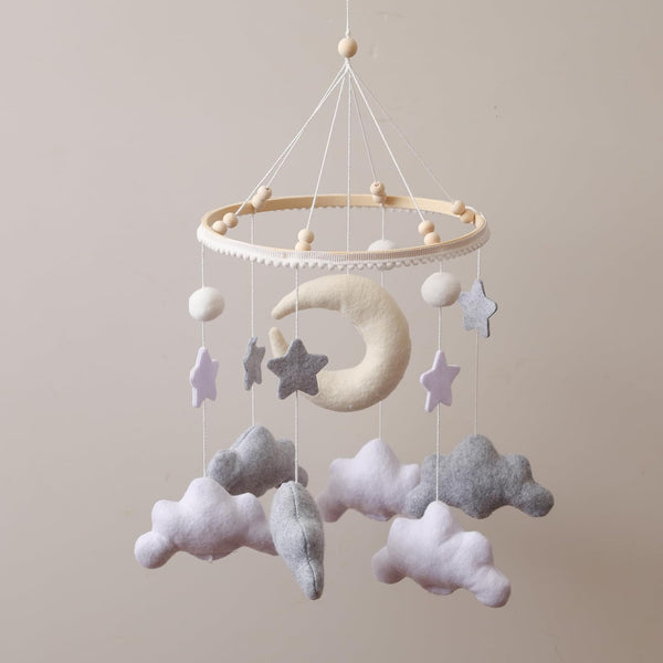 GOODMOM Nordic Boho Baby Crib Bell - Moon & Stars Felt Nursery Decor,