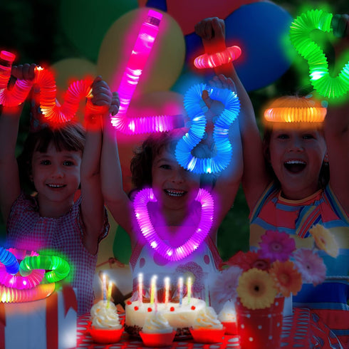 6 PCS Light Up Pop Tubes for Kids, Glow Sticks Party Favors, Neon LED Stretchy Bracelets for Children