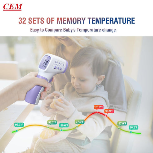 CEM DT-8806 Digital Thermometer for Adults and Kids - No Touch Forehead Thermometer with Fever Alarm and Instant