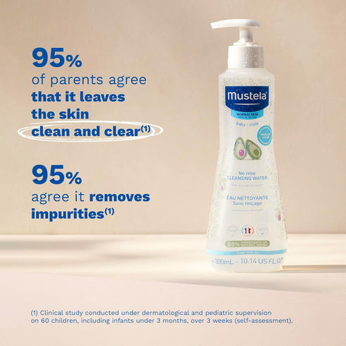 1 2-Pack Mustela Baby Cleansing Water - No-Rinse Micellar Water - with Natural Avocado & Aloe Vera - for Baby's Face