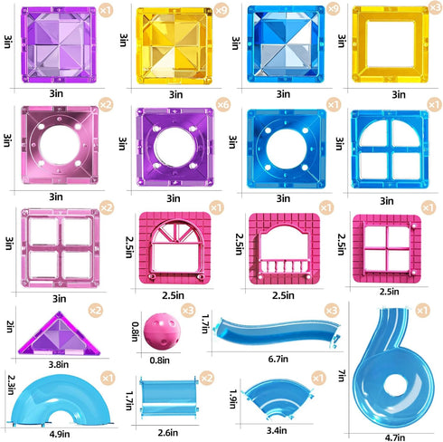 PEADUCK 50PCS Set 4-8, 3-5 Magnetic Tiles Educational Toys, Magnetic Blocks Building with Marbles Run for Kids Ages