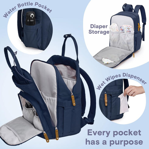 Backpack-Multifunction RUVALINO Diaper Bag Baby Travel Bag with Changing pad, Insulated Bottle Holders & Pacifier Case