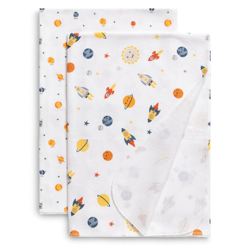 Delta Children 100% Cotton Flannel Baby Receiving Blankets for Girls and Boys – 30x30 Inches (Pack of 2), Space