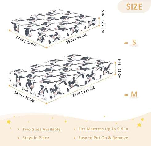 Mazeann 52" 28" 9" Farm Cows Cute Crib Sheets Soft Breathable Fitted Cotton Baby Crib Sheets Mattress Cover for Girl