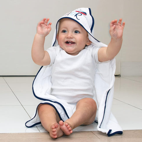 Set 6-12 Baby Hooded Bath Towel and Washcloth for Infants, Boys and Girls Months (Daddy's Sailor)