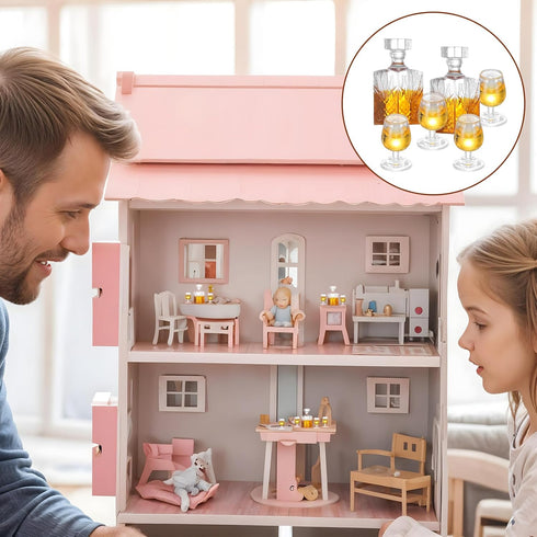JJUNW 6 1:12 Set Pcs Scale Dollhouse Miniature Accessories, A of Exquisite Mini Whiskey Wine Bottle Bar Model