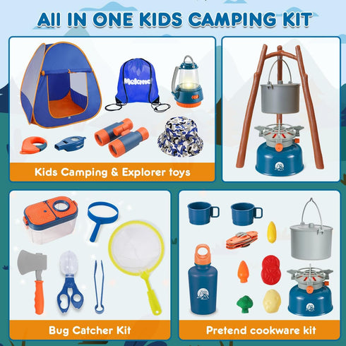 Meland Kids Camping Set with Tent, Pretend Play Outdoor Toy for Toddlers Birthday Gift