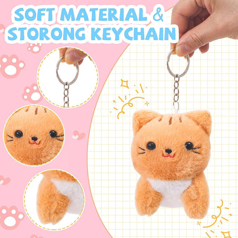 12 Set HAPGFS Pcs Mini Plush Kitty Stuffed Cats, Cat Party Favors with Keychain Gift Toys with Carton House, Kids