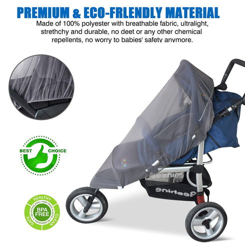 Mosquito Net for Stroller - Grey Sun Shade Protection, 2 Pack Portable Bug Netting for Infant Stroller