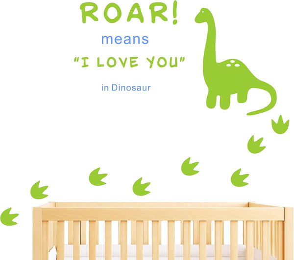 Dinosaur Wall Decal, Roar Means I Love You in Dinosaur with Footprints, Vinyl Stickers for Kids Bedroom