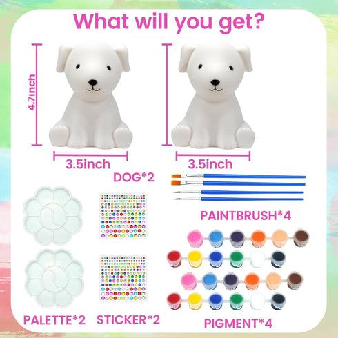 Paint Your Own Dog Lamp Kit: 2pcs DIY Dog Art Craft Painting Kits for Kids Age 4-12, Creative Gifts for Easter