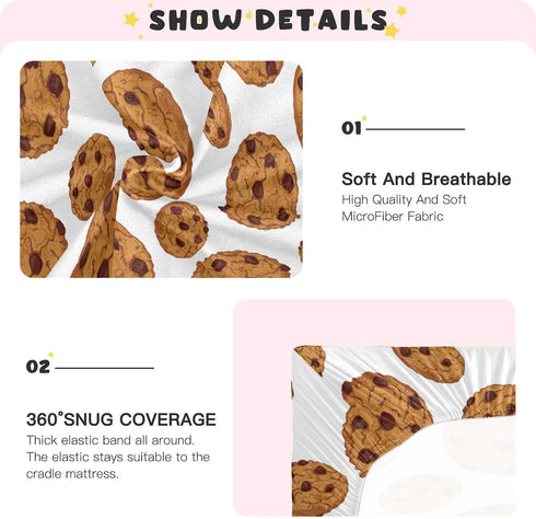CHUROUSY 27x39 Inch Chocolate Cookies Pattern Crib Sheets for Boys Girl Cute Cookie Realistic Food Playard Sheets