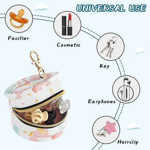 YETTASBIN Castle and Princess Portable Pacifier Holder Case with Metal Hook Buckle & Zipper for Diaper Bag