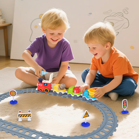 Sotodik Set Electric Train for Toddlers,Train Toys with Lights,Realistic Music Sound, Steam Spray,Traffic Sign