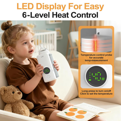 KLOMBIO 6000 Portable Bottle Warmer, Equipped with a mAh Battery, Suitable for Dreastfeeding and Formula Feeding