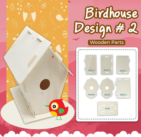 Podzly Kids Wooden Birdhouse Craft Kit, 12 DIY Bird House Kits for Kids Crafts Activity with 3 Designs to Enjoy