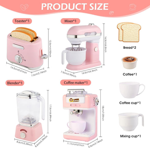 Set 3-5 4-8 6-8 Play Kitchen Accessories, Pretend Play Kitchen Appliances Toy with Coffee Maker Machine, Toaster