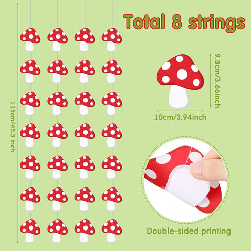 Sinload 8 Pcs Mushroom Theme Garlands Fairy Birthday Party Decorations Forest Wonderland Paper Cutouts Banners