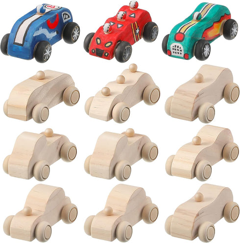 12 Pieces Wood DIY Car Toys, Unfinished Wooden Cars, Crafts for Students Home Activities, Easy Woodworking Set