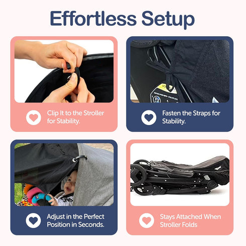 Stroller Sun Shade Extender Universal Clip-On Baby Stroller Sun Shade Cover, UV Protection, Breathable See-Through