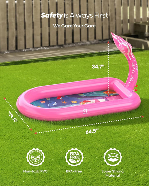 1-3, 1 QPAU Splash Pads for Toddlers Pink Mermaid Toy Splash Pad for Kids, Outdoor Play Mat for Babies, Inflatable Pool