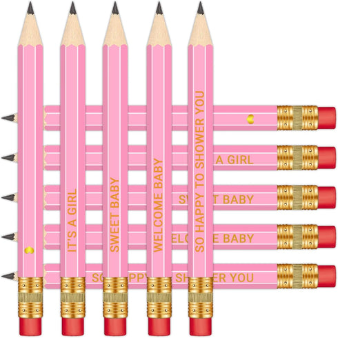 50Pcs Baby Shower Pre-sharpened Half Pencils with Erasers, 4 Inches, for Baby Shower Games